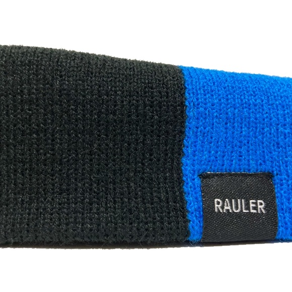 Jay Rauler Split Half Black Blue 2 Two Tone Beanie Warm Knit Cuff Cap Hat ⭐️ - Picture 3 of 3